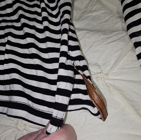 Faux Leather Trim Pocket Striped Long Sleeve - Picture 6 of 7